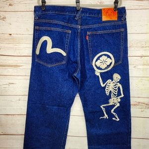 Rare Evisu Skeleton Blue Denim Jean Pants Men's Size 40 Vtg